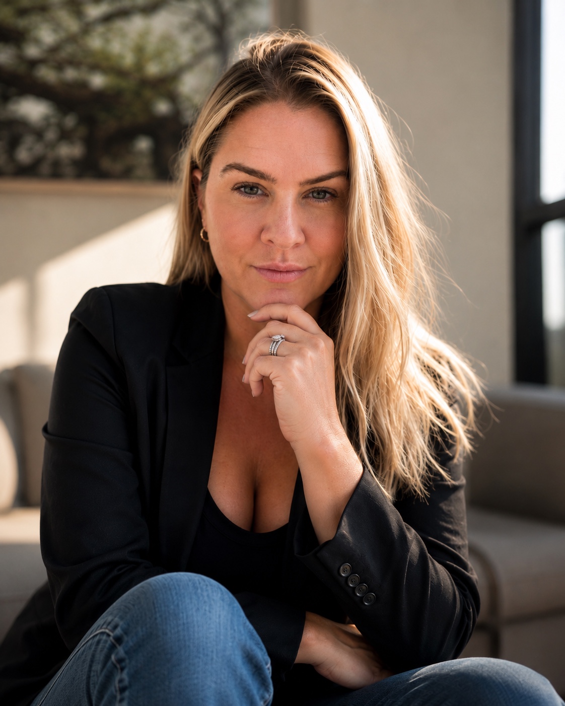 Olivia McDonald, strategic marketing advisor, seated in a black blazer